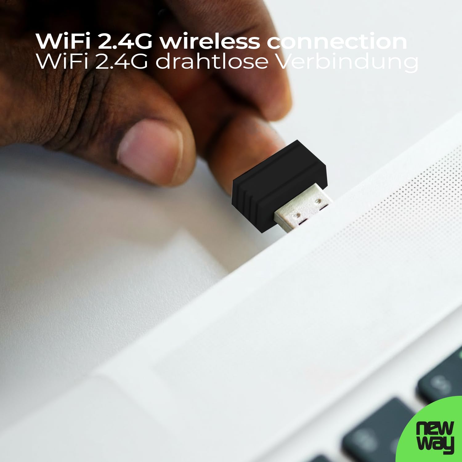 NEWWAY NKMP252 – Teclado inalámbrico ratón Set 2,4 GHz – QWERTZ alemán – teclas silenciosas, 14 teclas multimedia, ratón ergonómico ligero de 6 botones, alfombrilla de ratón incluida, batería de larga