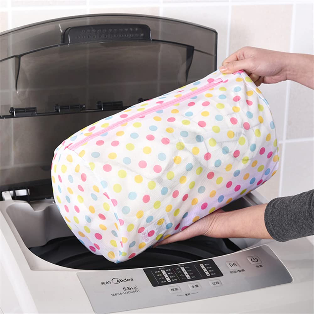 Sacchetti per bucato in rete, 5 pezzi di sacchetti for bucato a rete a pois con cerniera for lavatrice e viaggio, diverse misure