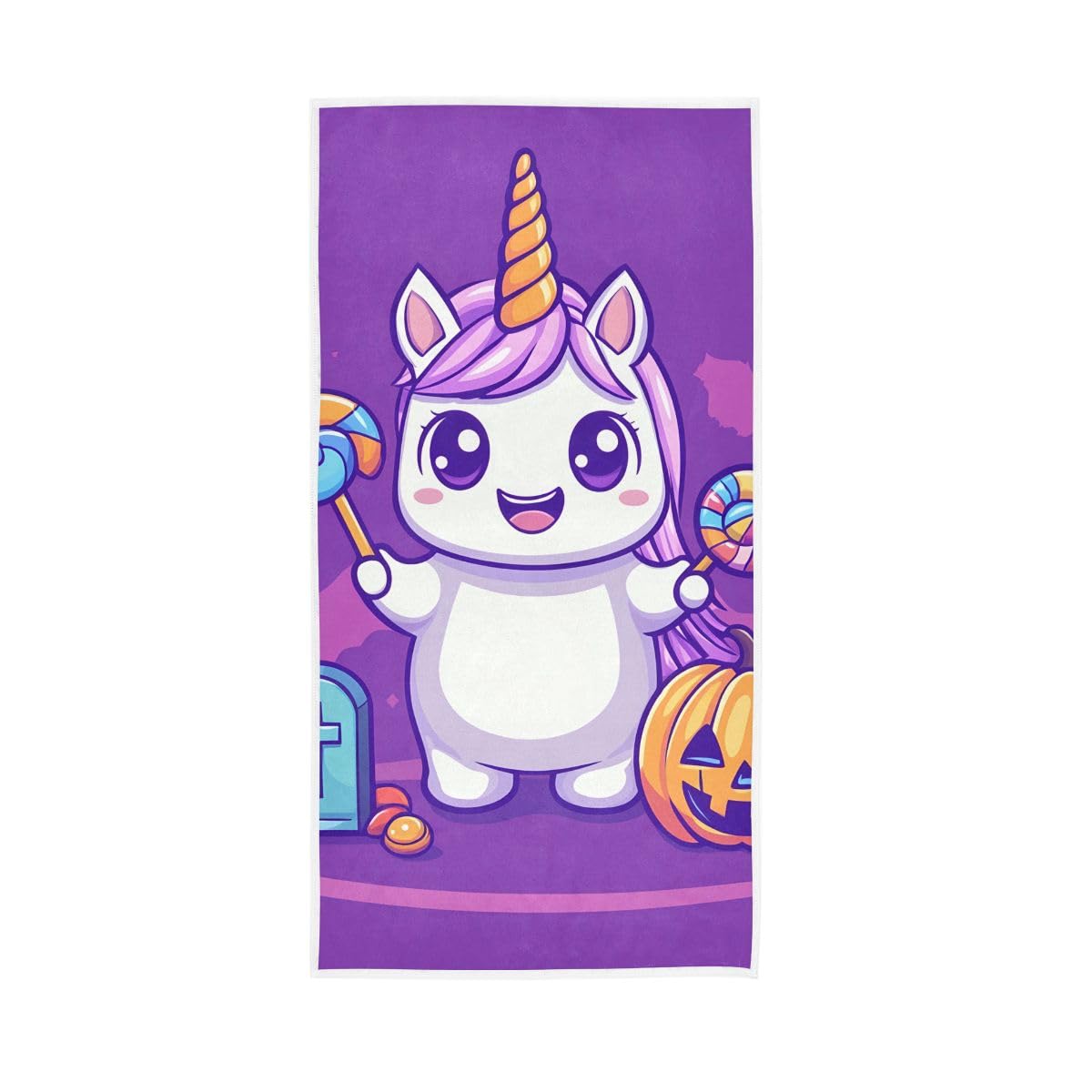 HUYGD Halloween Unicorn with Candy Hand Towel, Multipurpose Decorative Towels for Bathroom, Gym, Hotel, Spa 15 x 30 Inches