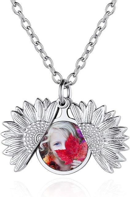 Custom4U Locket Necklace,Text & Photo Engraved Personalised Heart Jewellery,Memorial Gifts for Mum Girlfriend Women Girl (with Gift Packaging)