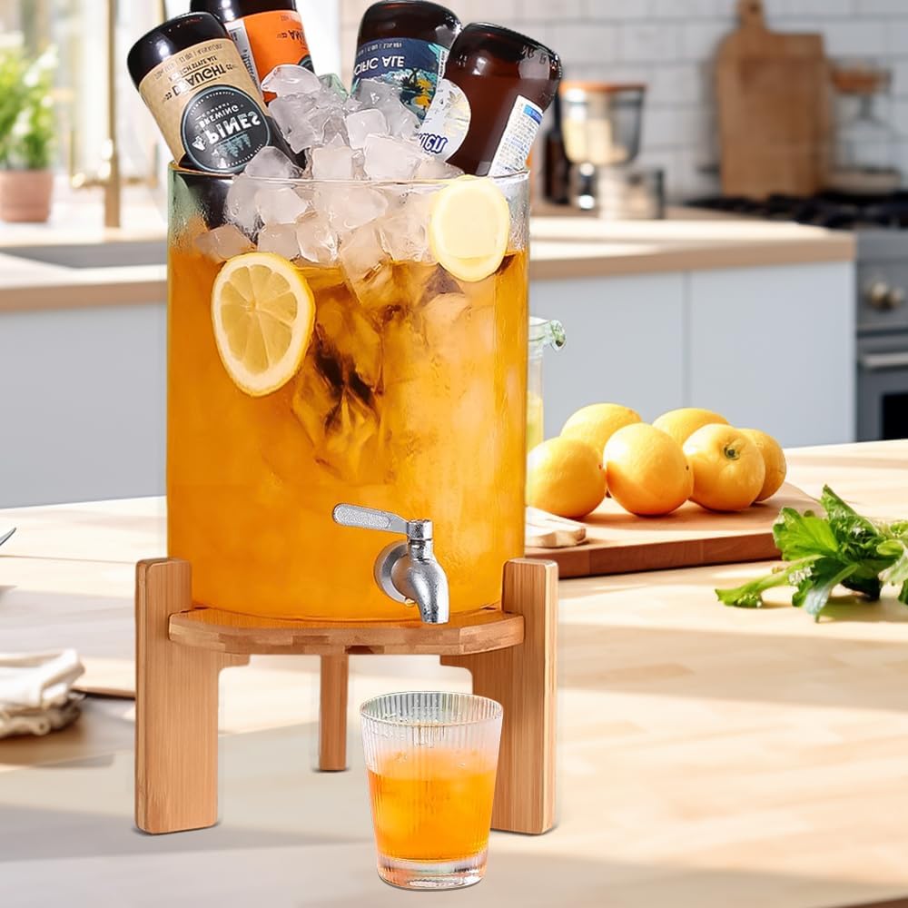 Beverage Dispenser, 2.1 Gallon Glass Drink Dispenser with Stand, Glass water dispenser with Spigot, Large Drink Dispensers for Parties,Bars,Restaurants, 8L 2.1 Gallon 8L image 2 of 6 B0DMF6T88G