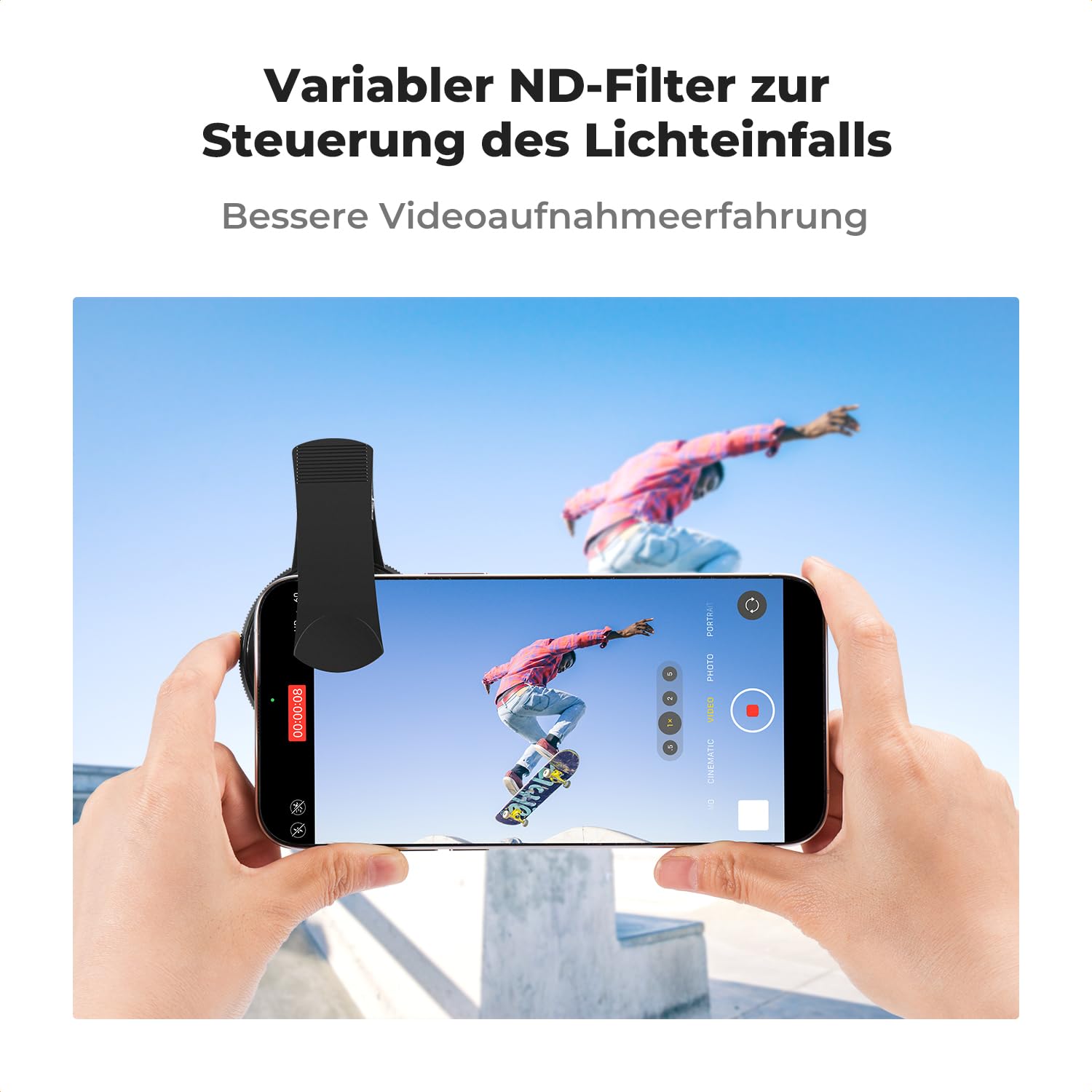 K&F Concept Universell Handykamera Objektivset, Filter für Handykamera, 52mm Varibaler ND2-ND400, nur für iPhone