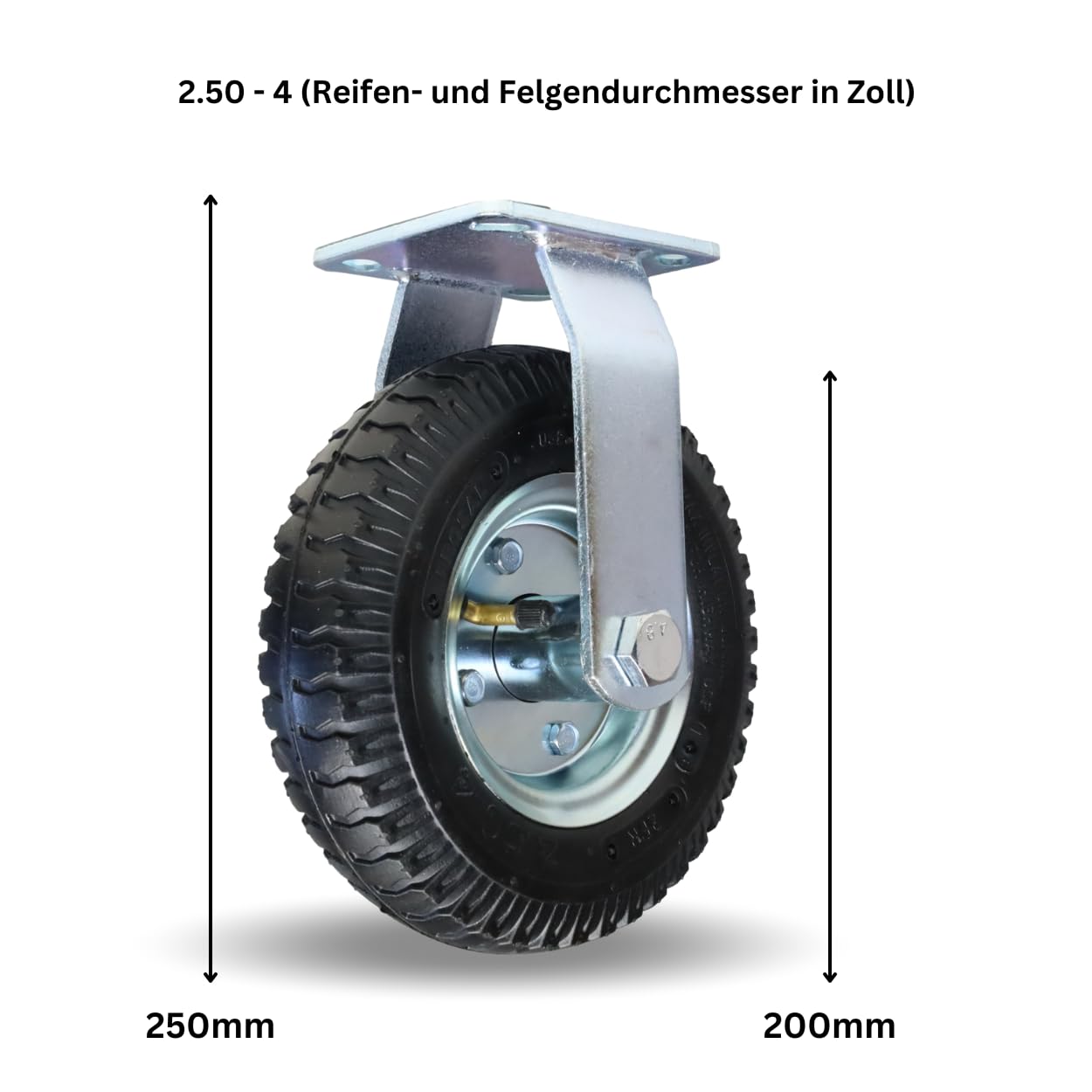 FROSAL Lenkrolle & Bockrolle SET 8“ Luftreifen Bremse Ø Rad 200 mm Rolle Luft Transportrolle Palettenrolle Palettentransport