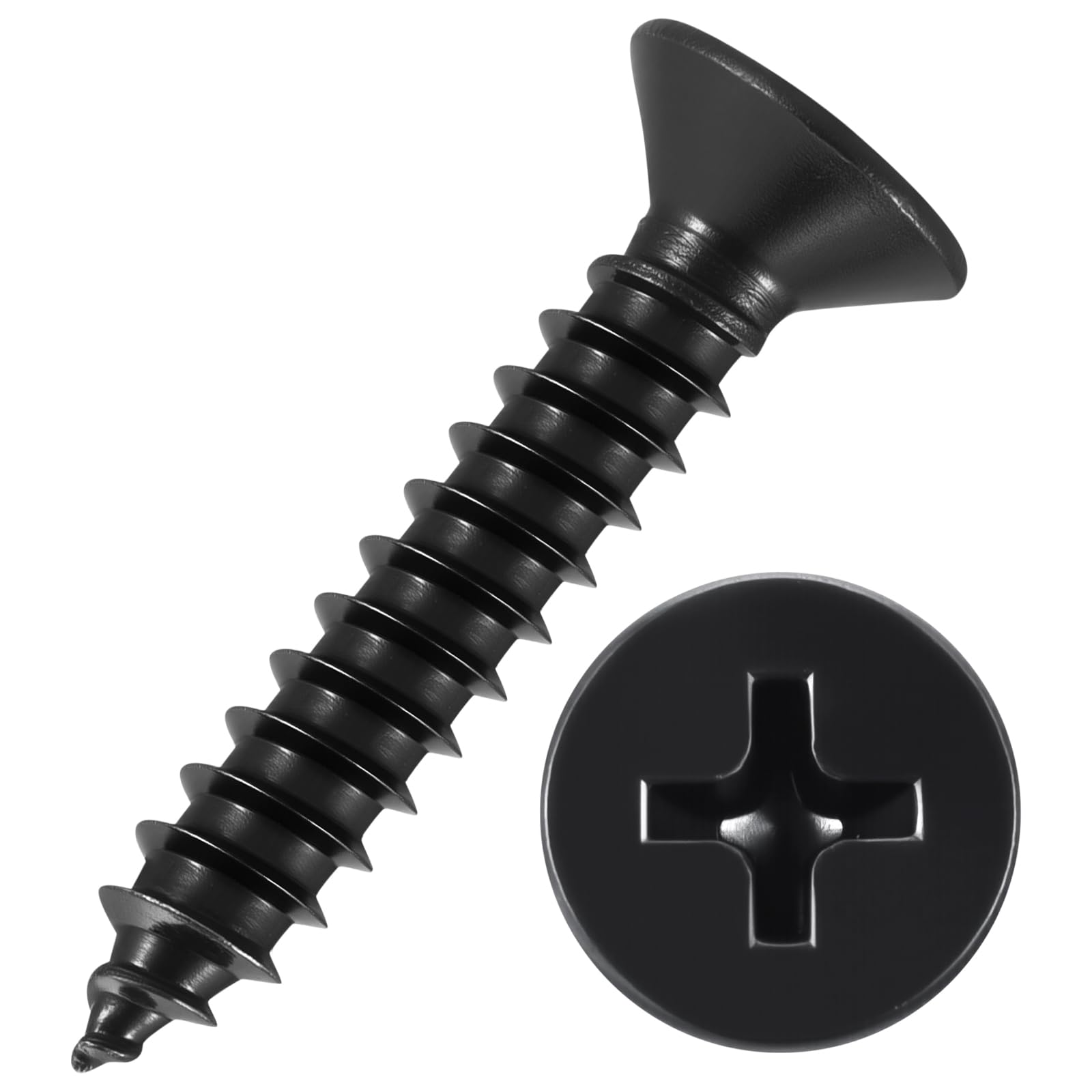 Kozelo 100pcs Phillips Flat Head Wood Screws - [ST4x25mm] Carbon Steel Countersunk Self Tapping Screws for Furniture Assembly, Interior Trim, Outdoor Construction, Black — image 1