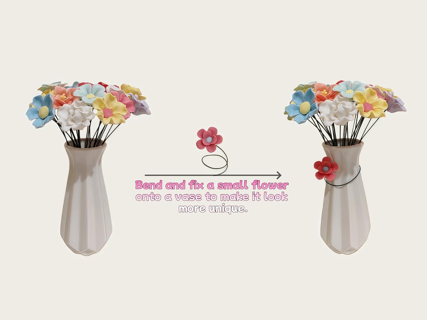 3D Ceramic Flower Bouquet Set of 25 Handcrafted Decorative Floral Arrangement Multi-Color l Blossoms Eternal Flower Home Decor Gift for Living Room, Bedroom, Office Decor，Home Decor (colorful)