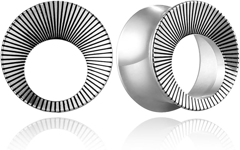 1 Pair Cute gauges Silver/Black Ear Tunnels Plugs 316 Stainless Steel Ear Gauges Weight Saddle Plugs Hypoallergenic expander Piercing Body Jewelry for women and men