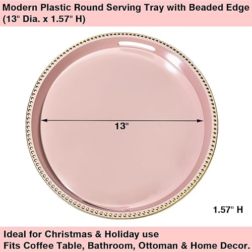 Miniatura 20 de Bandeja de servir rosa con asas, bandeja decorativa rectangular para mesa de café, bandeja otomana de plástico para sala de estar, baño, mesa