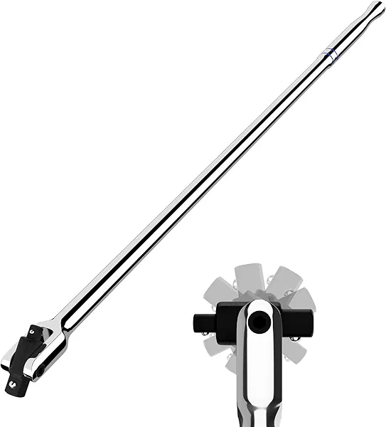WORKPRO Dual Drive Breaker Bar, 3/8" & 1/2" Drive, Heavy Duty Breaker Bars, 24-inch Length with 360° Rotatable Head, Spring-loaded Detent Ball, Chrome Vanadium Steel Made