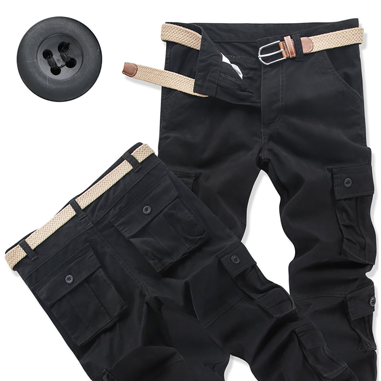 Pantalon de jogging baggy pour homme - Pantalon cargo - Pantalon de randonnée - 8 poches - Couleur unie - Confortable - Respirant - Pour l'extérieur, le quotidien, les sorties - Coton - Tendance -