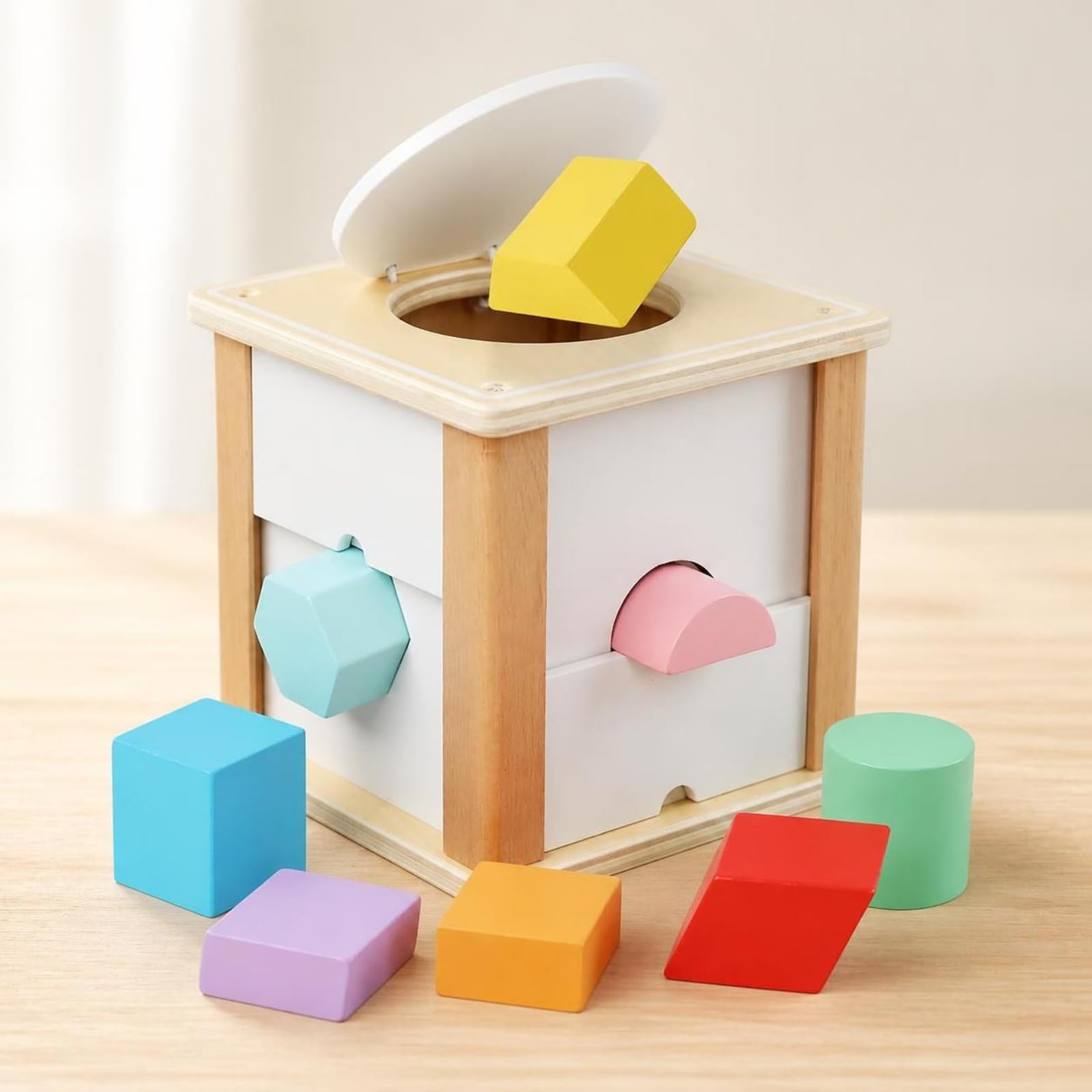 Cubo con Blocchi Colorati | Bordi Arrotondati e Levigati, Cubo Classificatore di Forme, Sicuro, per Casa, Asilo, Scuola Dell'infanzia