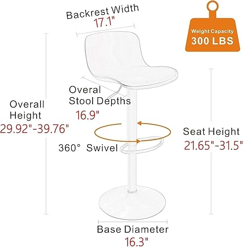 Miniatura 2 de YOUNIKE Juego de 2 taburetes de bar modernos de altura de mostrador, sillas giratorias ajustables de alto acolchado con respaldo para barra de bar e