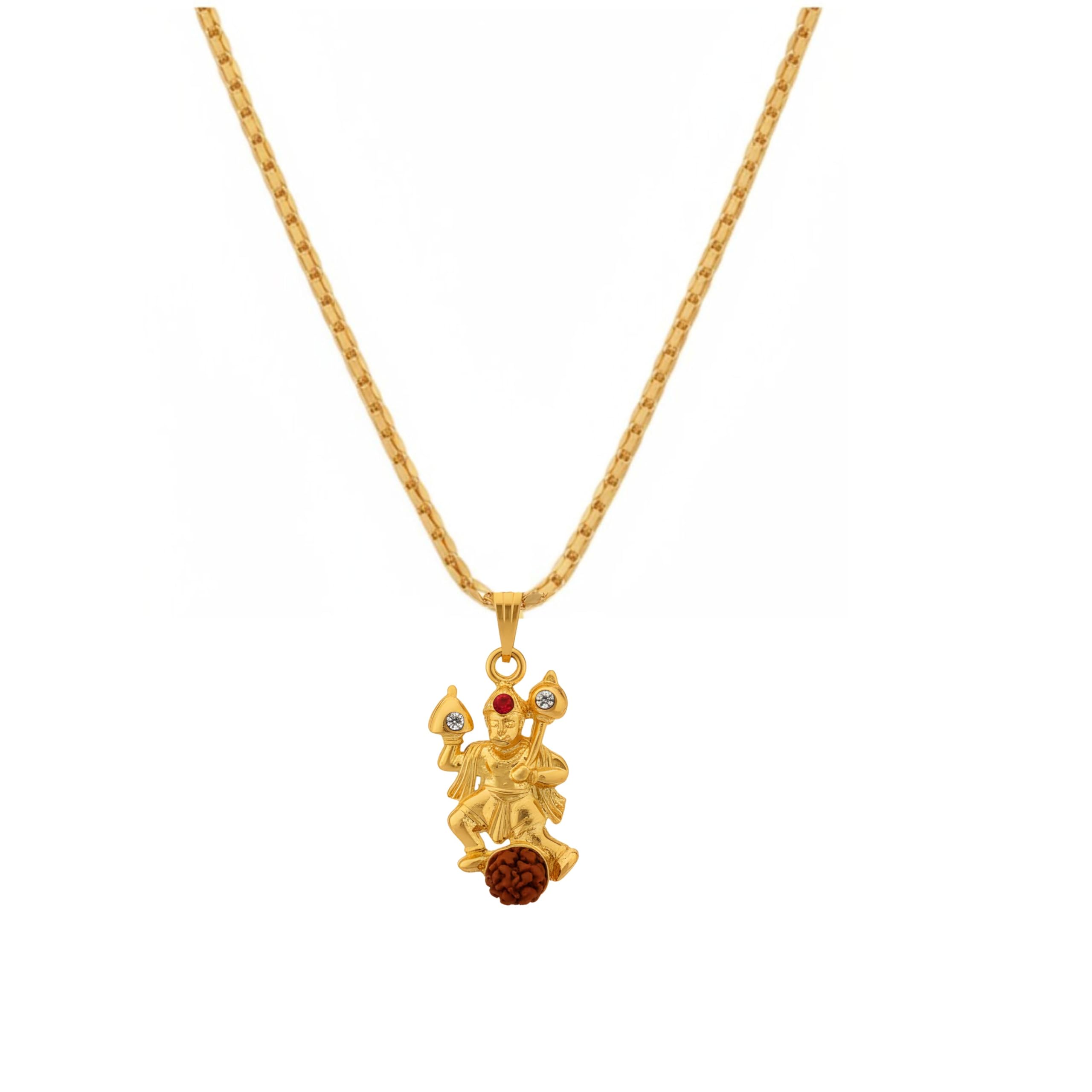 Religious Lord Hanuman Pendant Necklace with Rudraksha | Gold Finish Bajrangbali Hanuman Ji Locket with Chain | Hindu Spiritual Jewelry | Pendant 30mm × 15mm Spn2025562-image-48