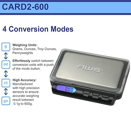 Miniatura 2 de AMERICAN WEIGH SCALES Card Series - Báscula de peso de bolsillo de alta precisión, 600 x 0.00 oz (azul)