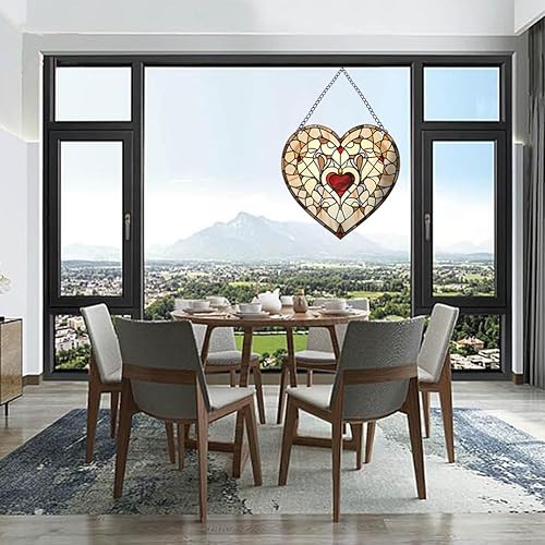 Miniatura 4 de WQVSHRO Colgante de ventana de acrílico teñido en forma de corazón, decoración de ventana de acrílico de corazón rojo, decoración de pared para el