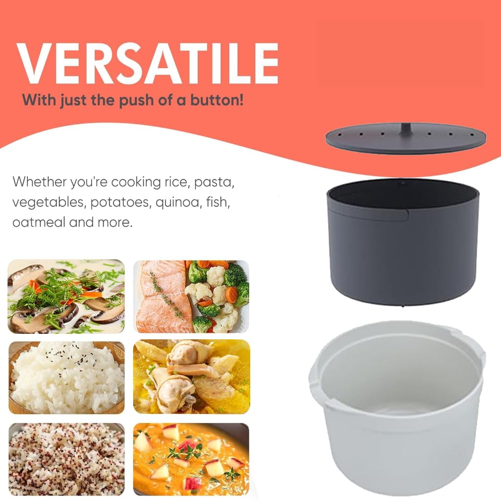 Cocedor de arroz para microondas, olla para pasta con colador, juego de utensilios de cocina para microondas de 2 L para arroz, pasta, verduras, quinua, avena, ramen antiadherente (naranja) 7