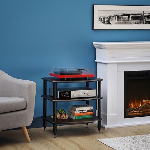 Miniatura 2 de Pangea Audio Vulcan - Estante estéreo de audio de tres estantes soporte multimedia y gabinete de componentes vinilo de fibra de carbono de 3 estantes