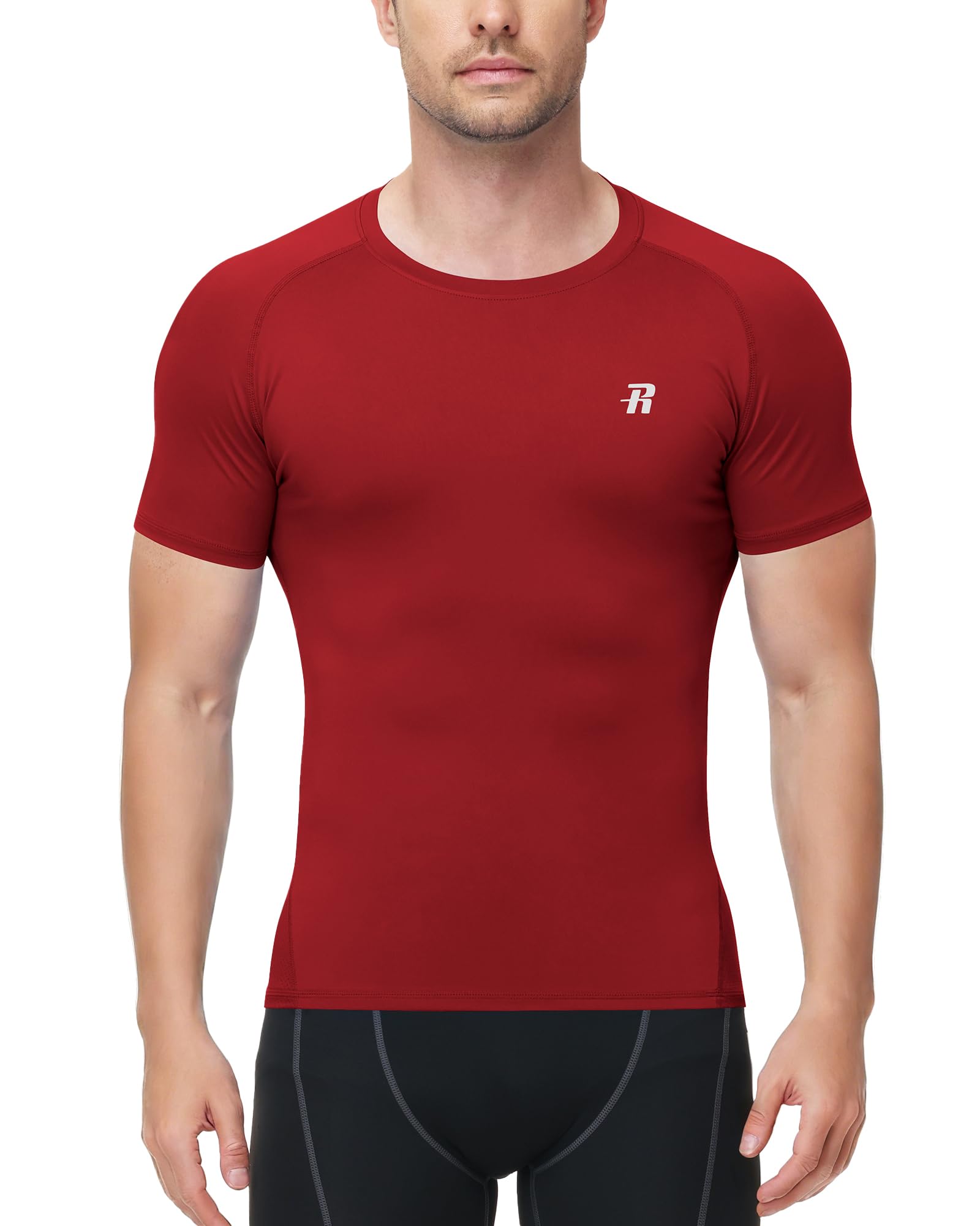 Runhit Kompressionsshirt Herren Kurzarm, Atmungsaktives Sportshirt mit Rücken Mesh, Schnelltrocknendes Compression T-Shirt für Fitness, Laufen & Gym