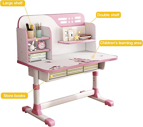 Miniatura 8 de Juego de escritorio y silla para niños de altura ajustable, escritorio para niños ampliado, escritorio de aprendizaje con amplio cajón de