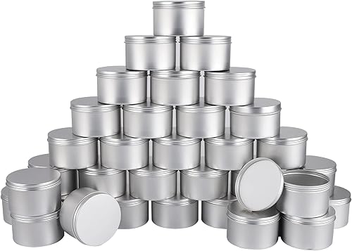 OBKJJ Paquete de 42 latas redondas con tapa de tornillo, latas de metal de aluminio de 7 onzas, recipientes de vela de alimentos para barras de OBKJJ Paquete de 42 latas redondas con tapa de tornillo, latas de metal de aluminio de 7 onzas, recipientes de vela de alimentos para barras de