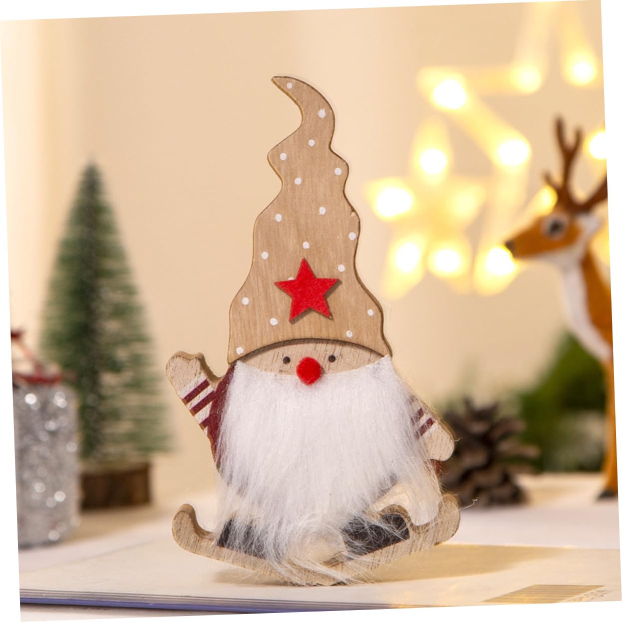 STOBAZA Christmas Gnome Ornaments Wooden Santa Sleigh Xmas Desktop Decor Holiday Centerpieces