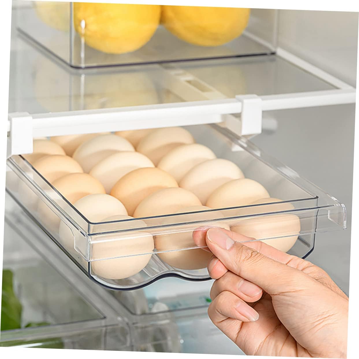 Vaguelly Egg Drawer Container Refrigerator Egg Holder Pull-Out Design Sturdy Storage Box for Kitchen and Fridge Organization Plastic 1 Piece