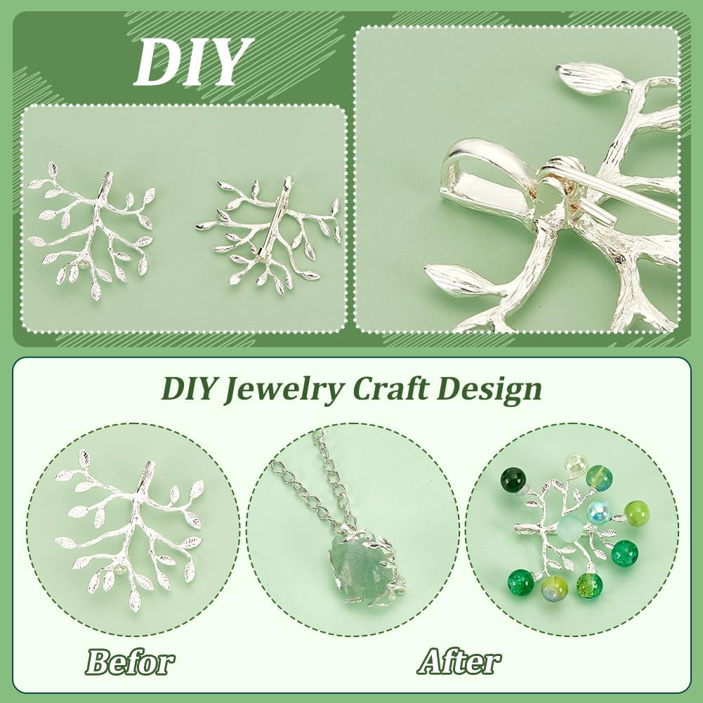 NBEADS 8 Pcs Branch Shape Blanks Prong Settings, Handmade Claw Bead Tray Bezel Trays Branch Brooches Metal Beads for DIY Crafts Necklace Jewelry Making, Silver - Image 4