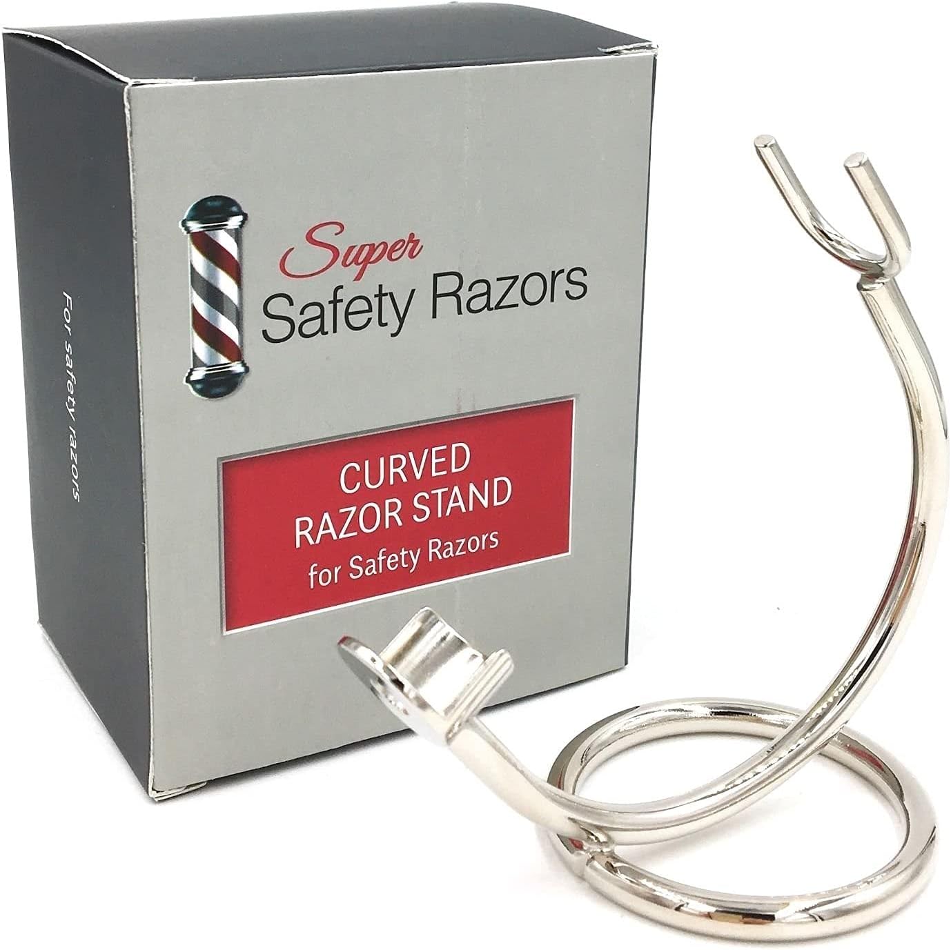 Curved Chrome Razor Stand – All-Metal Chrome-Plated Holder for Safety Razors with Handle Length 80 mm & Up – Sleek Finish & Sturdy Design