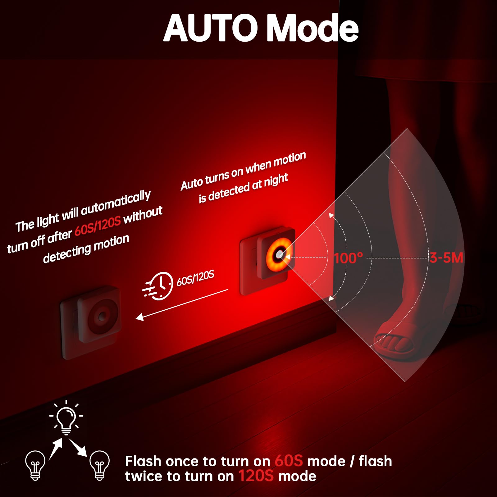 Luce Notturna Bambini da Presa, 2 Pezzi Luci Notturne con Sensore Movimento Modalità Sensore o Sempre Accesa Regolabile, Certificata CE per Interni da Letto, Soggiorno e Bagno (Rosso)