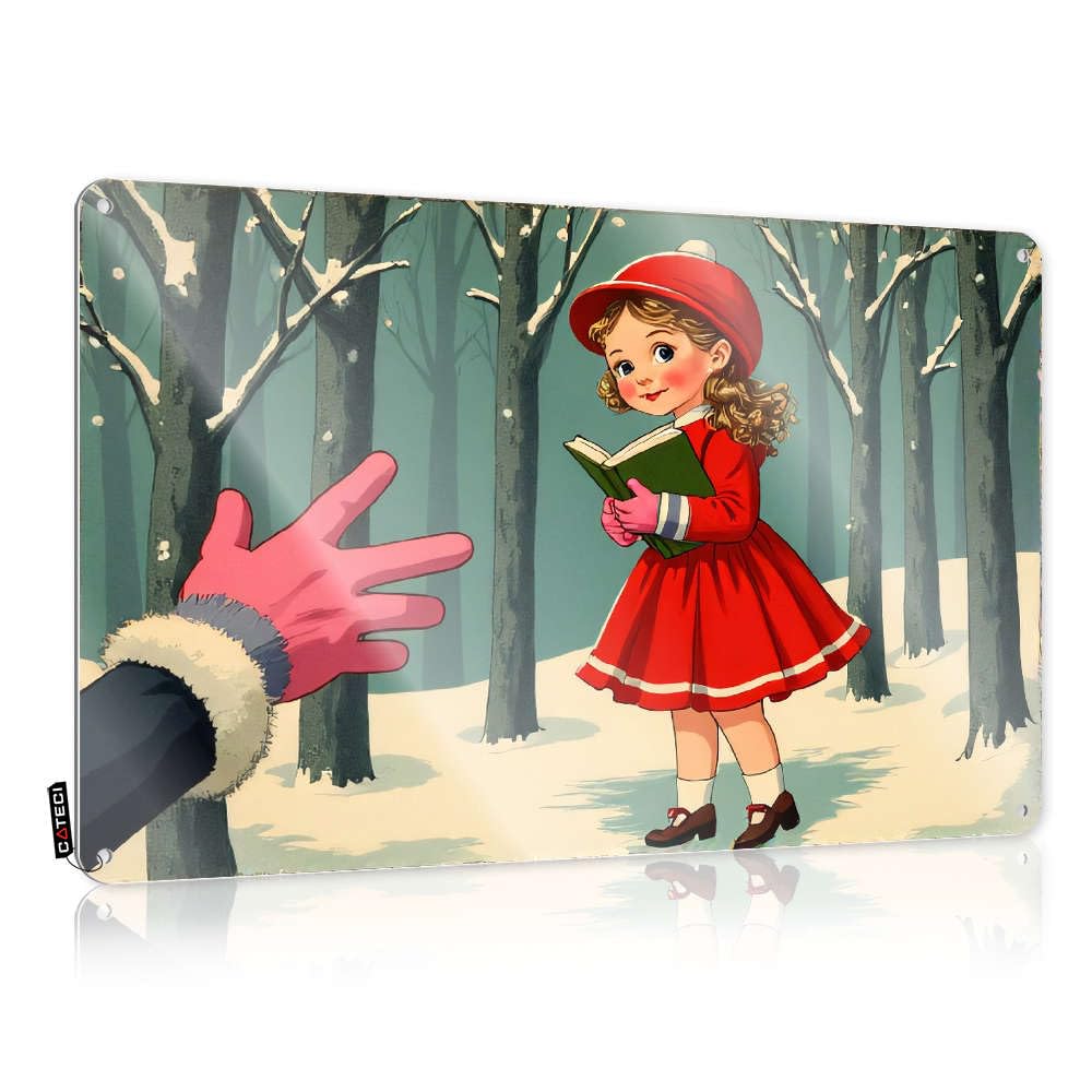 Grunge Plaque, Metal Gift For Doctor A Girl In Red Reads To A Giant Hand. | Farmhouse Drive Decor(30X40CM)