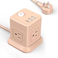 Vista 12 de Regleta de alimentación cúbica, FDTEK 4 salidas ampliamente espaciadas con 3 USB (1 USB C) Regleta de alimentación de enchufe plano con cables
