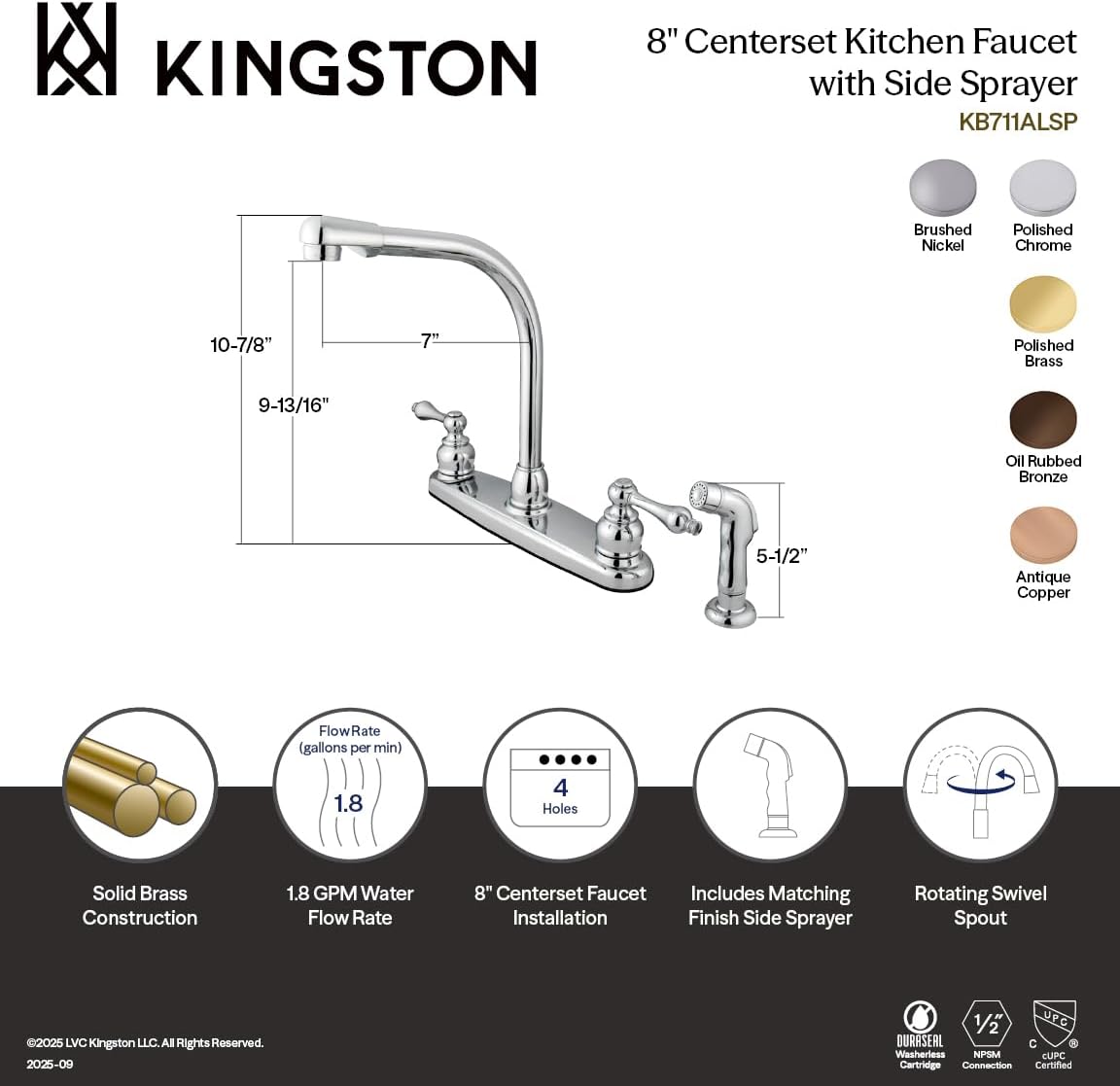 Kingston Brass KB715ALSP Victorian Centerset Kitchen Faucet, Oil Rubbed Bronze