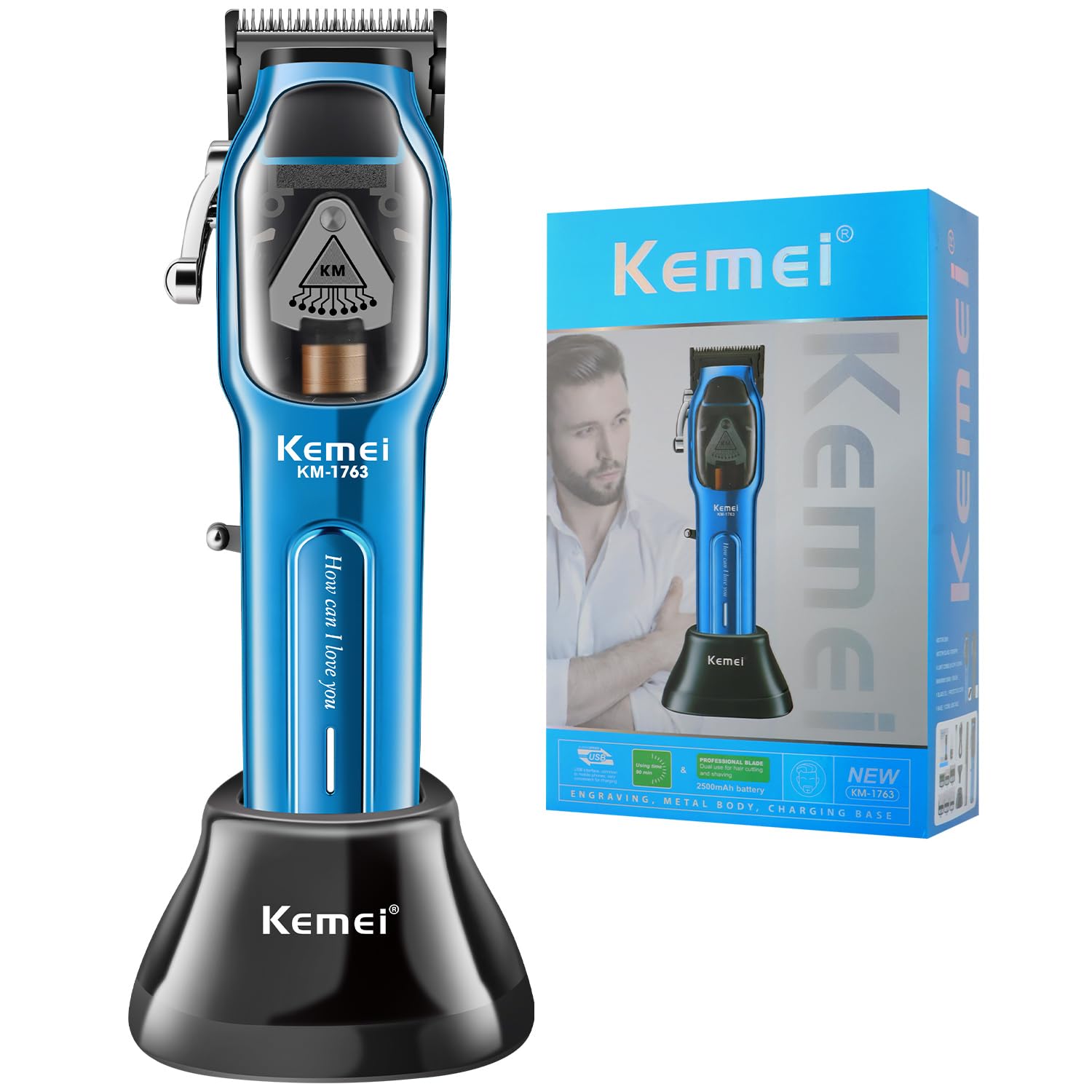 KEMEI Máquinas de cortar pelo profesionales para hombres, kits de corte de pelo inalámbricos, cortadoras de pelo y barba, recortadoras de barba ajustables con USB recargable, KM-1763