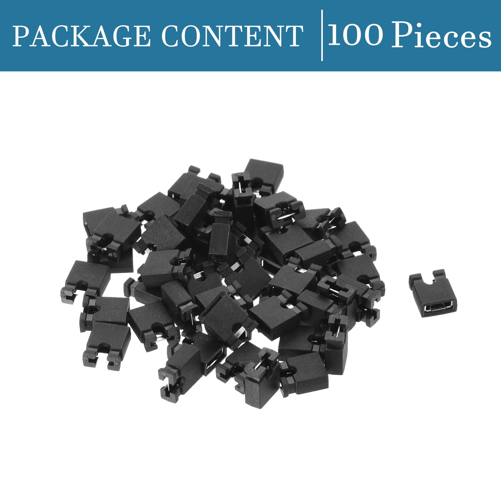 QUARKZMAN Tapón de Cortocircuito Mini de 2.54mm x 100Pcs con 2 Terminales Tapón de Puente Estándar para Placa Base y Disco Duro [Negro]