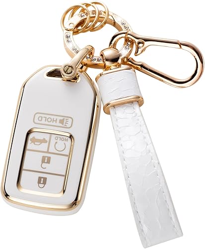 CACARLIKE Funda para llavero Honda con cordón de cuero, funda compatible con Honda Accord Civic CRV Pilot Odyssey Smart Key Protector Holder