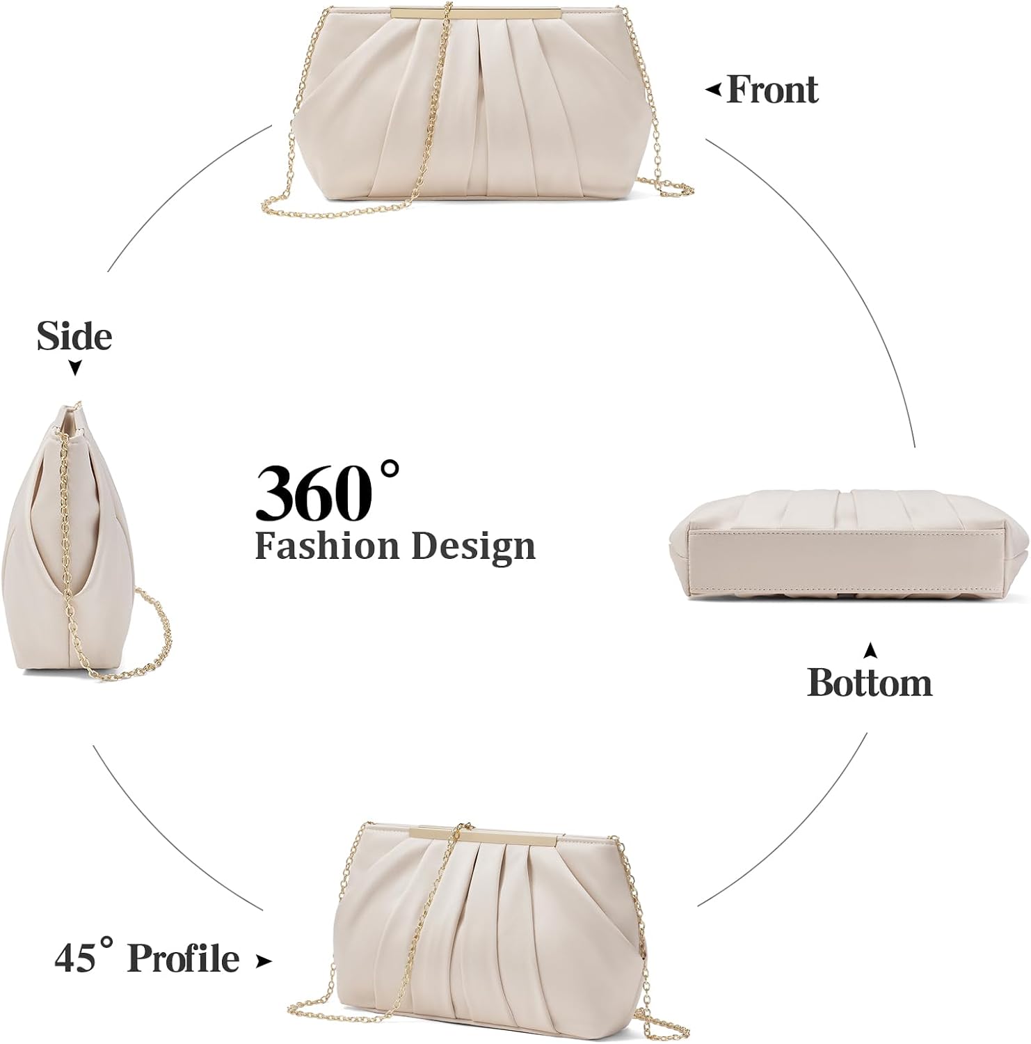 RNIEGA Clutch Purses for Women Satin Evening Bag Elegant Pleated Formal Handbag Simple Classy Purse