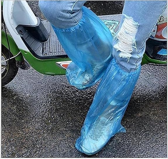 Image of Disposable Waterproof Shoe Covers for Rain & Indoor Protection, Anti-Slip Elastic Boot Covers, Reusable Protective Foot Covers for Travel, Bike Riding, Home, Office & Construction Sites. (Blue, Pack of 5)