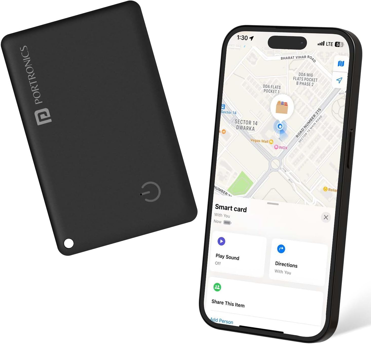 Portronics Cardfinder Item Finder with Rechargeable Battery, Bluetooth Tracker,MFi Certified, Item Locater for Keys, Wallets, Luggage, Gadgets etc,Only iOS Compatible with Apple Find My App