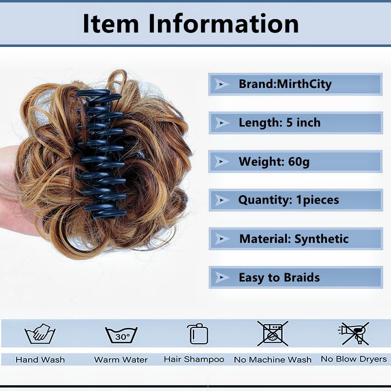 Miniatura 2 de Extensiones de moño de pelo desordenado para mujeres y niñas, clip de garra, postizo de pelo ondulado y rizado con clip, moño sintético para cola de