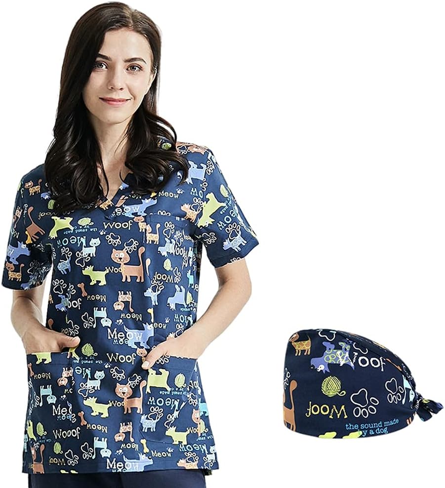 Scrub Uniform Lab Work Wear Spa Uniforms Pet Shop Work Uniforms Beautician Work Shirts Tooth Printing Work Wear