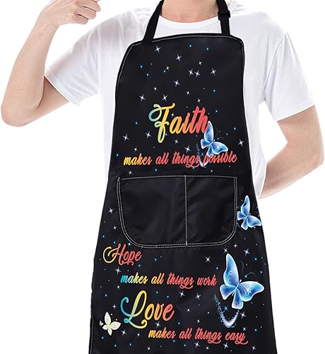Miniatura 3 de CMNIM Delantales cristianos para regalo religioso, versículos de la Biblia, delantal de cocina cristiana con bolsillos, delantal de cocina Faith