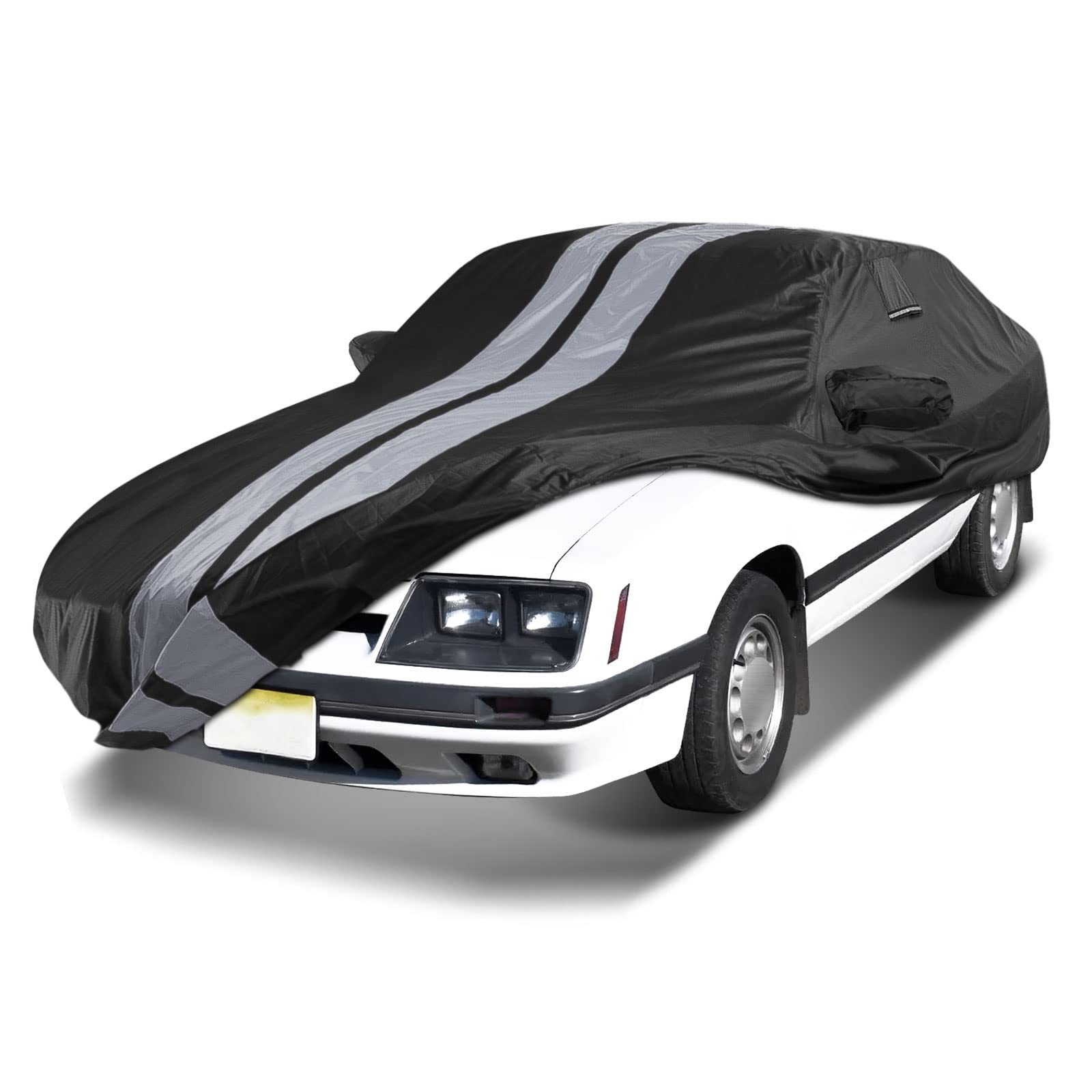 iCarCover Custom Car Cover for 1979-2004 Ford Mustang Waterproof All Weather Rain Snow UV Sun Protector Full Exterior Indoor Outdoor Car Cover (Stripe - Black/Gray) Black / Gray (Stripe) 44. Ford Mustang 1979-2004