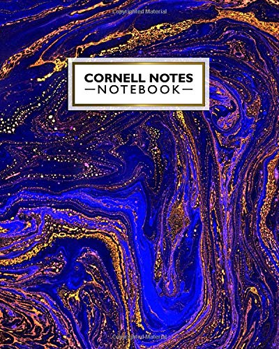 Cornell Notes Notebook: Cute Cornell Note Paper Notebook. Nifty Large College Ruled Medium Lined Journal Note Taking System for School and University - Trendy Acrylic Blue & Gold Print