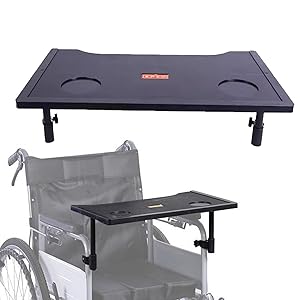 Mesa desmontable para silla de ruedas con soporte para tazas, bandejas extraíbles para regazo para sillas de ruedas, mesa de comedor portátil para comer, leer y descansar, se adapta a brazos de silla
