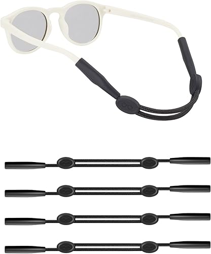 Correa ajustable para lentes de sol deportivos (6.5 a 10 pulgadas) para niños de 0 a 12 años (4 unidades, color negro)