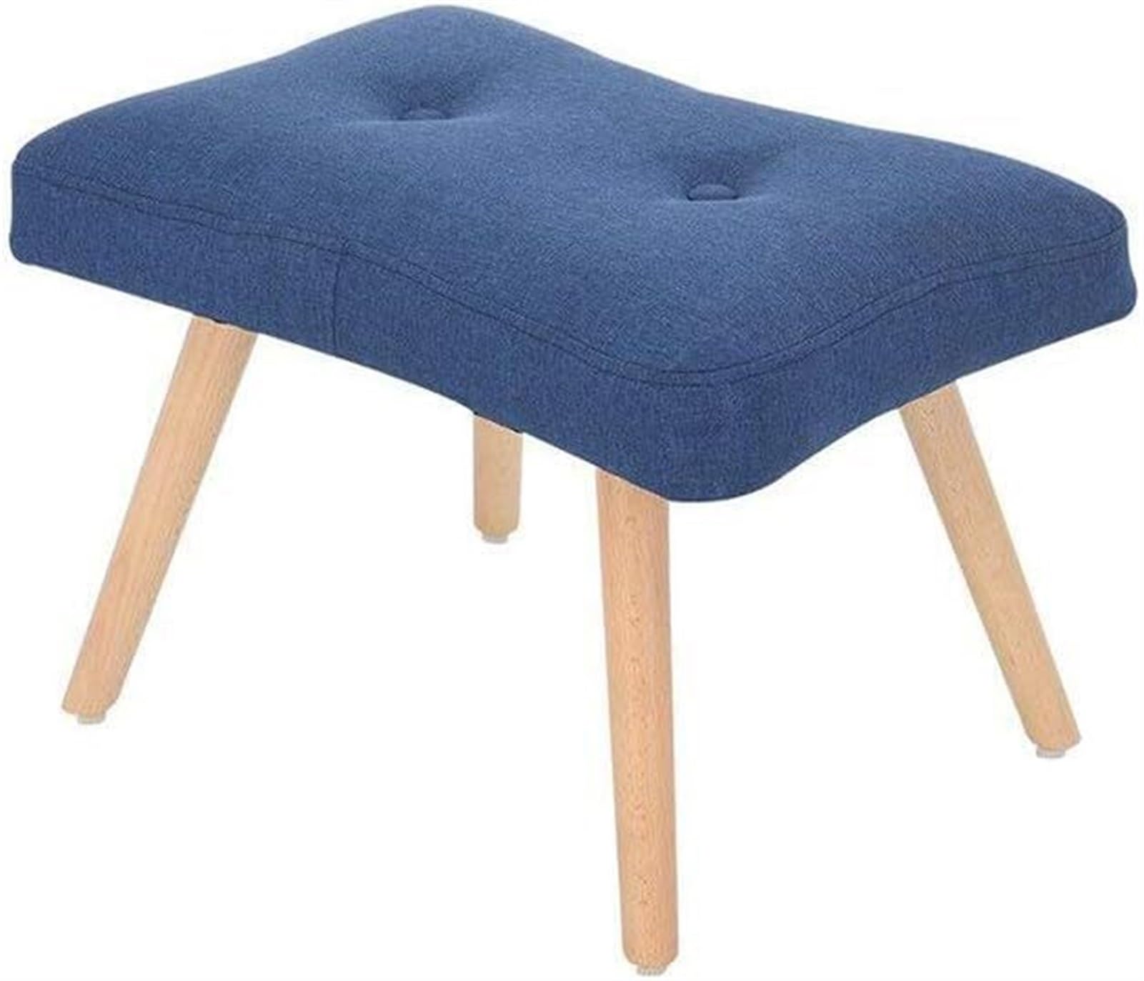 Pouf repose-pieds ottoman en lin bleu 55cm avec structure solide en bois