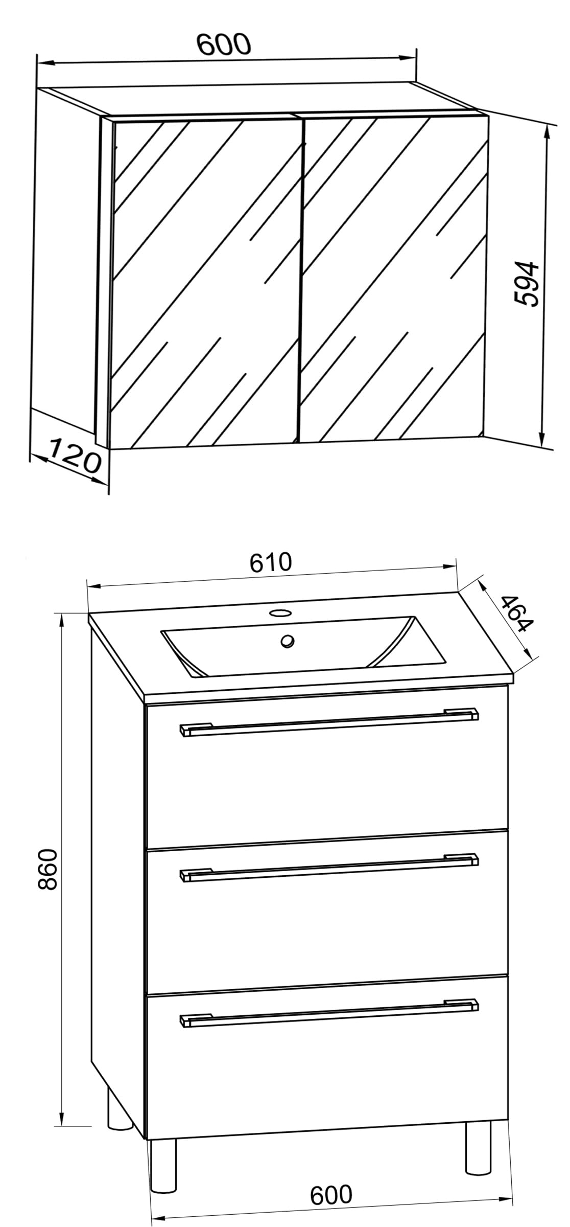 VCM 3-TLG. Ensemble de lavabo sur pied en céramique Sentas avec 2 portes pivotantes (60 cm)