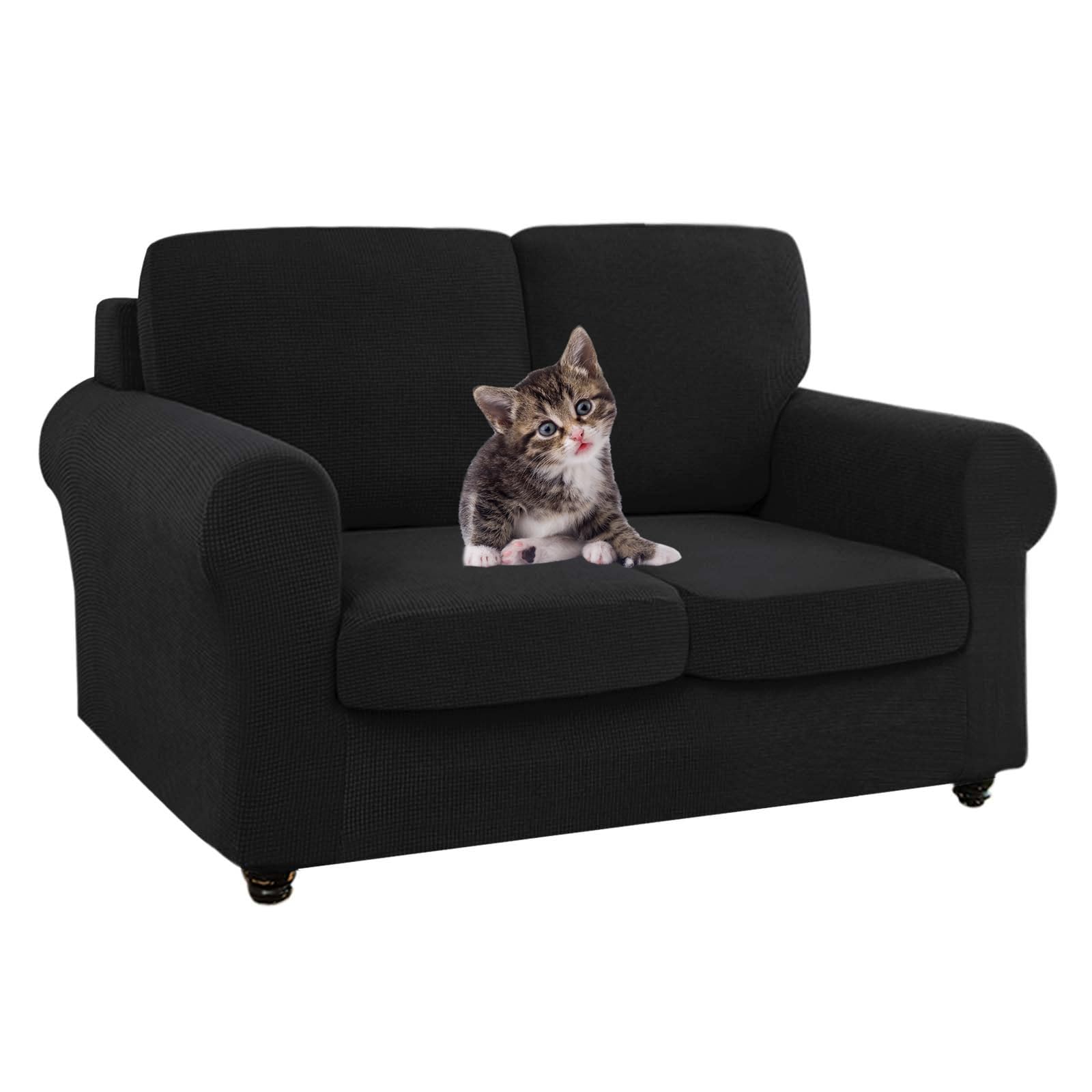 SYLC Ektorp Sofa Cover with Seat Cushions Covers and Backrests Covers Sofa Covers Stylish Stretch Jacquard Couch Slipcover Protector (Black,Love+2 L Seats+2 L Backs)