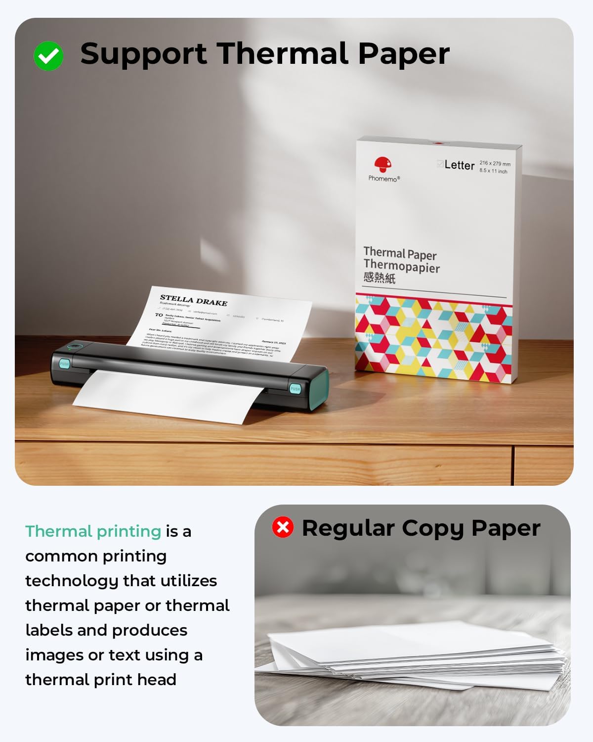 Phomemo Portable Printers Wireless for Travel, M08F Thermal Bluetooth Printer Support for 8.5