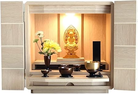 Amazon 小型仏壇 14号 モダン ミニ おしゃれ コンパクト ミニ仏壇 木製 コンパクト仏壇 マンション Ledライト付き ダウンライト 小さい 小さめ 省スペース リビング 現代風 ブロックデザイン 完成品 人気 ナチュラル 選択 ナチュラル 仏壇 オンライン通販
