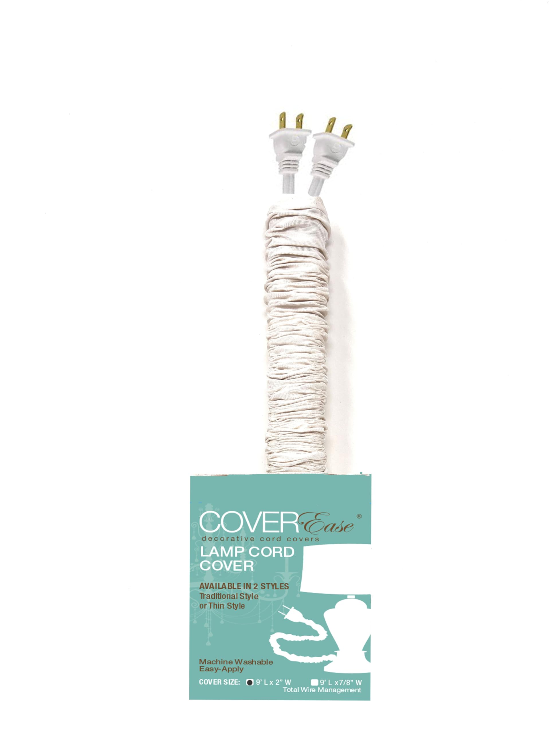 Off White COVEREase Cord Cover 9 ft Faux Silk Fabric Lamp Cord Cover - Cable Sleeve, Wire Cover, Cord Hider for Cable Management for Electrical Lighting Fixtures (1 Pack)